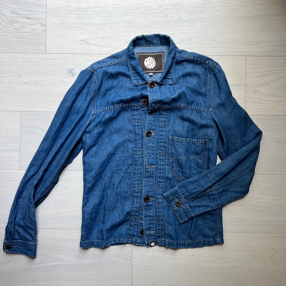 Pretty Green denim button down shirt size 3 size small Oasis Liam Gallagher